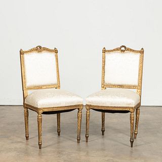 PAIR, LOUIS XVI STYLE CARVED GILTWOOD SALON CHAIRS