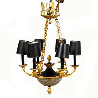 EMPIRE STYLE GILT METAL & CRYSTAL CHANDELIER