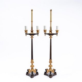 PAIR, CHARLES X STYLE PATINATED BRONZE TABLE LAMPS