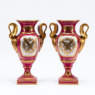 PR., 20TH C. FRENCH EMPIRE STYLE SWAN HANDLE VASES