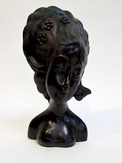 African Carved Ebony Bust Of Woman