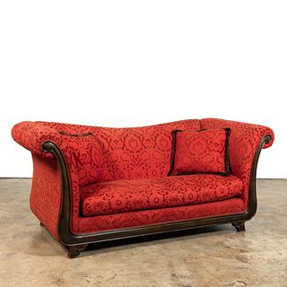 AMERICAN EMPIRE STYLE RED UPHOLSTERED SOFA
