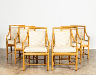 SET, SIX MCGUIRE RATTAN TARGET BACK BAMBOO CHAIRS