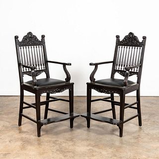 PAIR, CARVED BILLIARDS SPECTATOR’S HIGH CHAIRS