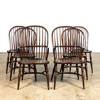 SET, SIX WINDSOR CONTINUOUS BOW BACK DINING CHAIRS