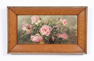 EDITH WHITE 1889 OIL, STILL LIFE OF PINK ROSES