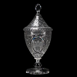 HAWKES CUT AND ETCHED GLASS LIDDED FOOTED URN