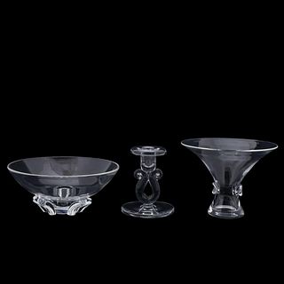 3 STEUBEN COLORLESS DECORATIVE GLASS TABLEWARE