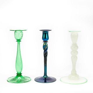 GROUP OF THREE CARDER STEUBEN GLASS CANDLESTICKS