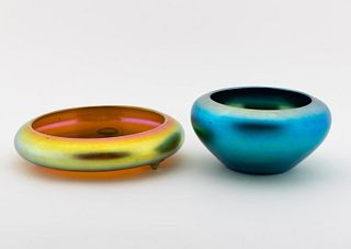 TWO CARDER STEUBEN IRIDESCENT PIECES, GOLD & BLUE