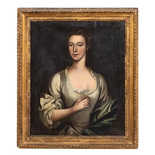OIL ON CANVAS, PORTRAIT OF A LADY, GILTWOOD FRAME