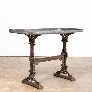 19TH C. GASKELL & CHAMBERS ZINC TOP MARKET TABLE