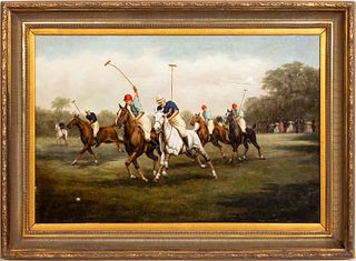 WILLIAM MORRIS, "POLO MATCH", SIGNED OIL ON CANVAS