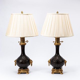 PR., 19TH C. GILT BRONZED METAL CHINOISERIE LAMPS