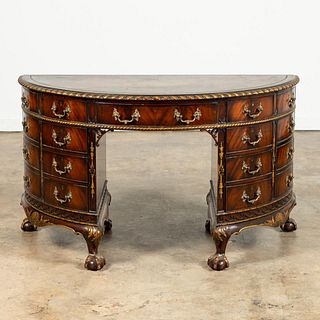 ENGLISH LEATHER TOP DEMILUNE KNEEHOLE DESK