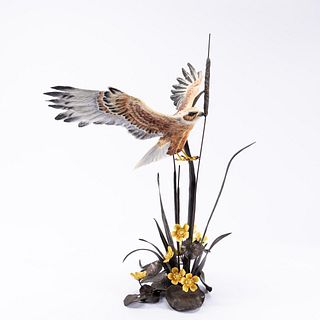 BOEHM PORCELAIN MARSH HARRIER WITH WATER LILIES