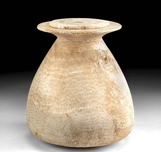 Rare Egyptian Alabaster Lidded Jar - Piriform Shape