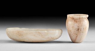 Two Egyptian Late Dynastic Alabaster Vessels