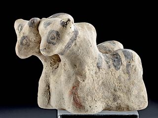 Indus Valley Pottery Figure Bulls w/ Cream & Black Slip