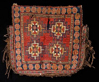 Beautiful 19th C. Kirghiz Woven Wool Saddle Blanket