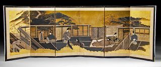 Japanese Meiji Period Folding Screen - Tale of Genji