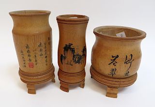 Three Chinese Bamboo Brush Pots