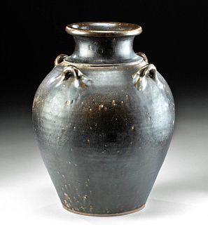 Large 14th C. Khmer Glazed Pottery Jar