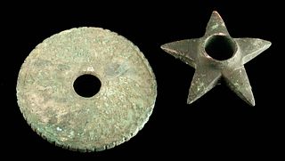 2 Moche Copper Mace Heads - Disc & Star Shaped