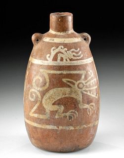Moche Pottery Bottle w/ Zoomorphic Motif