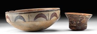 2 Nazca Polychrome Bowls w/ Attractive Motifs