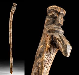 19th C. Hawaiian Wood Walking Stick w/ Male Head