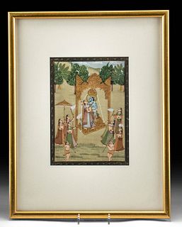 Framed Antique Indian Painting - Radha & Krishna