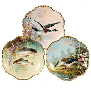 Three Hand Painted Limoges Plates.