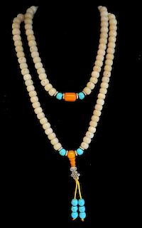 Cream Colored Necklace With Turquoise And Yellow Beads