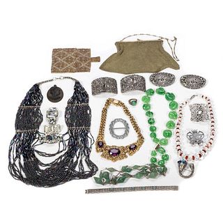 Antique, costume, silver, rhinestone jewelry