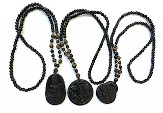 Three Beaded Necklaces With Hardstone Pendants