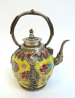 Porcelain And Metal Tea Pot