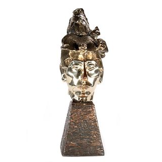 Silvered Bust of Aztec Warrior