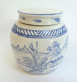Lidded Blue & White Jar
