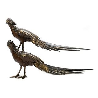Pair of Asian Bronze Figures of Pheasants