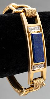 14K Yellow Gold Lapis Lazuli & Diamond Bracelet