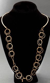Italian 18K Yellow Gold Curved Bar Link Necklace