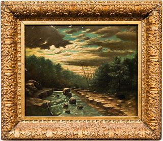 Late 19th C. "River at Dusk" Oil on Canvas