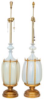 Monumental Italian Opalescent Glass Table Lamps Pr