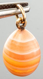 Faberge 14K Gold Pink Banded Agate Egg Pendant