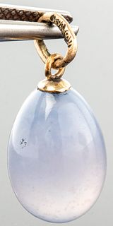 Faberge 14K Gold Carved Chalcedony Egg Pendant
