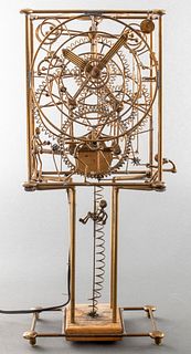 Rare Whimsical Gilt Metal Autotrol Skeleton Clock