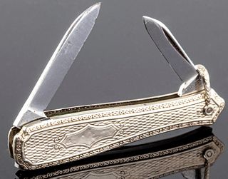 Antique 14K White Gold Pocket Knife Pendant