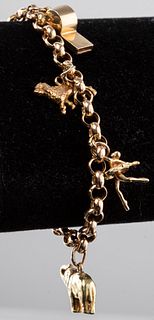 Italian 14K Yellow Gold & Amethyst Charm Bracelet