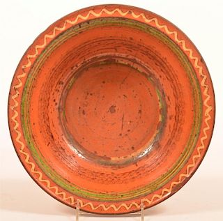 Slip Decorated Redware Pottery Bowl.